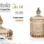 Scatola portagioie + coperchio vetro ambra porta gioie lusso retrò vintage 14 cm