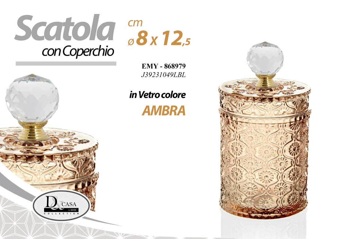 8025569868979 Scatola portagioie vetro ambra lavorato porta gioie lusso retrò vintage 12*8 cm - immagine 1
