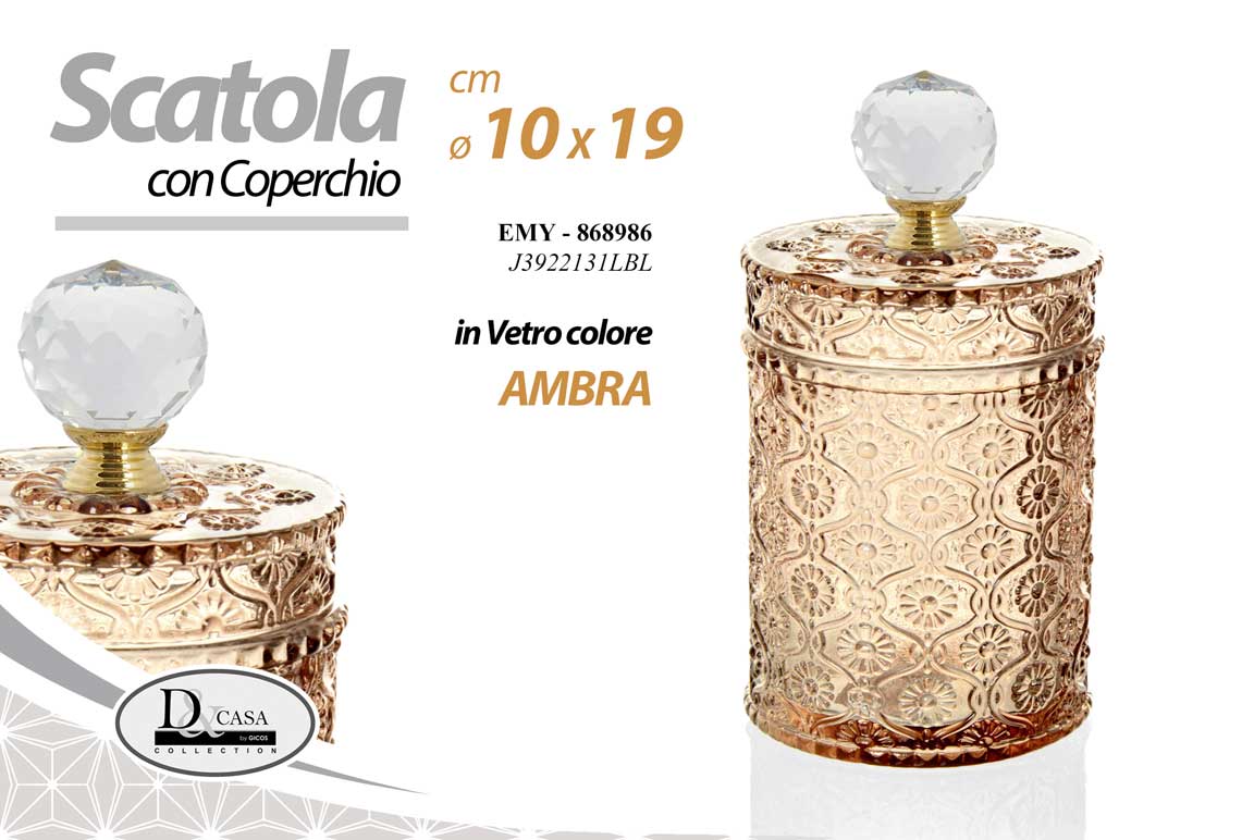 8025569868986 Scatola portagioie vetro ambra lavorato porta gioie lusso retrò vintage 19x10 cm - immagine 1