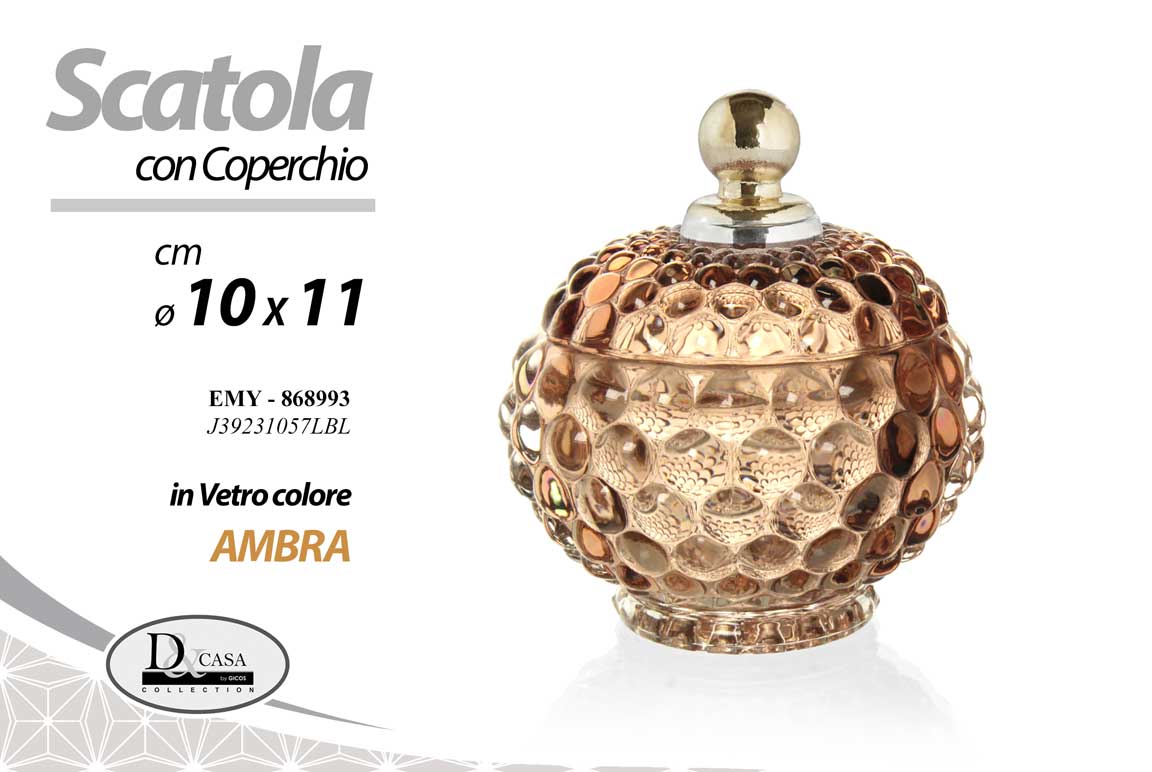 8025569868993 Scatola portagioie vetro ambra lavorato porta gioie lusso retrò vintage 11x10 cm - immagine 1