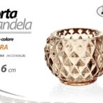 PORTACANDELA SEGNAPOSTO CENTROTAVOLA VETRO AMBRA VINTAGE MODERNO ELEGANTE Ø8*6CM