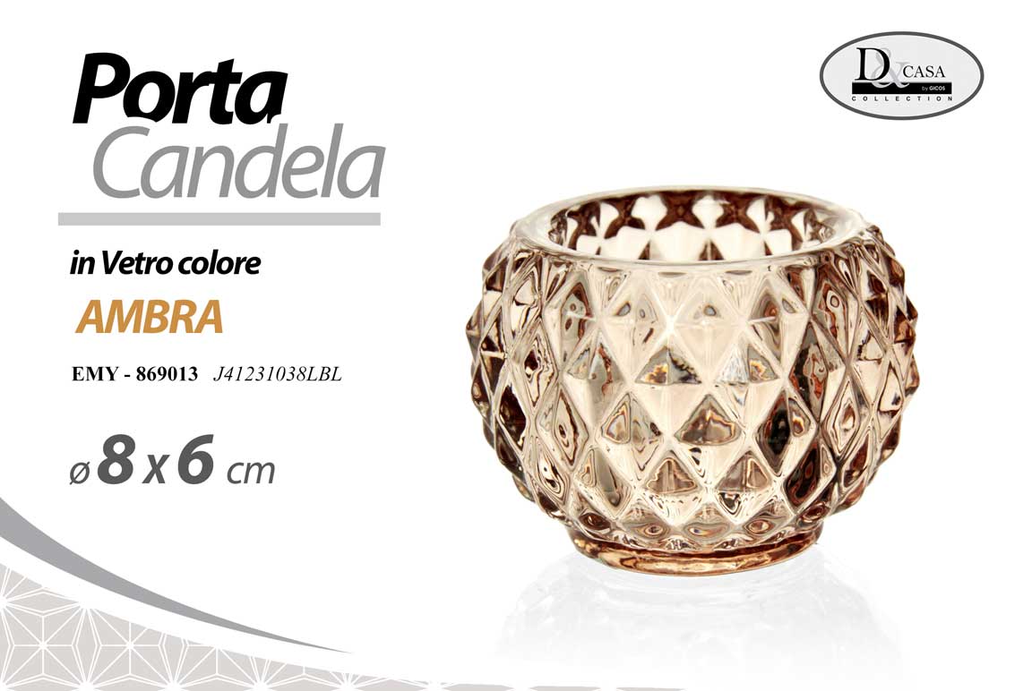 8025569869013 PORTACANDELA SEGNAPOSTO CENTROTAVOLA VETRO AMBRA VINTAGE MODERNO ELEGANTE Ø8*6CM - immagine 1
