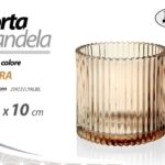 PORTACANDELA SEGNAPOSTO CENTROTAVOLA VETRO AMBRA VINTAGE MODERNO ELEGANTE Ø11*10