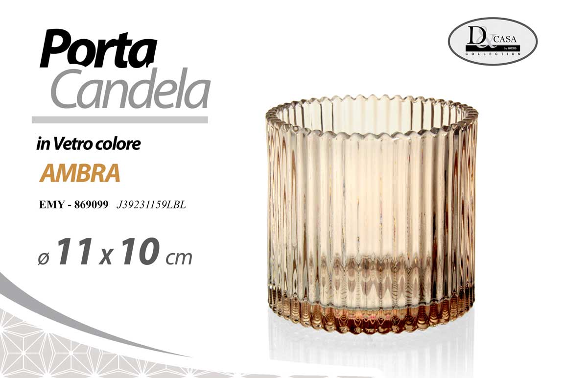 8025569869099 PORTACANDELA SEGNAPOSTO CENTROTAVOLA VETRO AMBRA VINTAGE MODERNO ELEGANTE Ø11*10 - immagine 1