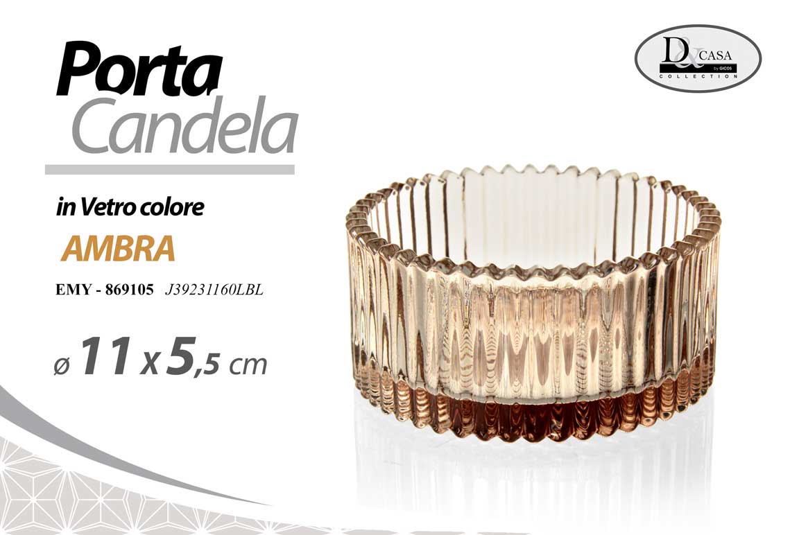 8025569869105 PORTACANDELA SEGNAPOSTO CENTROTAVOLA VETRO AMBRA VINTAGE MODERNO ELEGANTE 11*5,5 - immagine 1