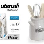 CONTENITORE PORTA MESTOLI DA TAVOLO + UTENSILI POSATE IN CERAMICA BIANCO 17 cm