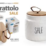 BARATTOLO DA CUCINA SALE CERAMICA BIANCO ERMETICO MODERNO TAPPO LEGNO 14 cm HOD