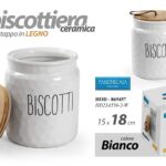 BISCOTTIERA SCATOLA CONTENITORE BISCOTTI CERAMICA BIANCA TAPPO LEGNO 18* cm