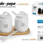 SET SALE PEPE CONTENITORI BARATTOLI CERAMICA BIANCA VASSOIO LEGNO MODERNO 20*10