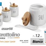 Barattolo sale zucchero pepe spezie ceramica bianco tappo bamboo ass 12x7 cm