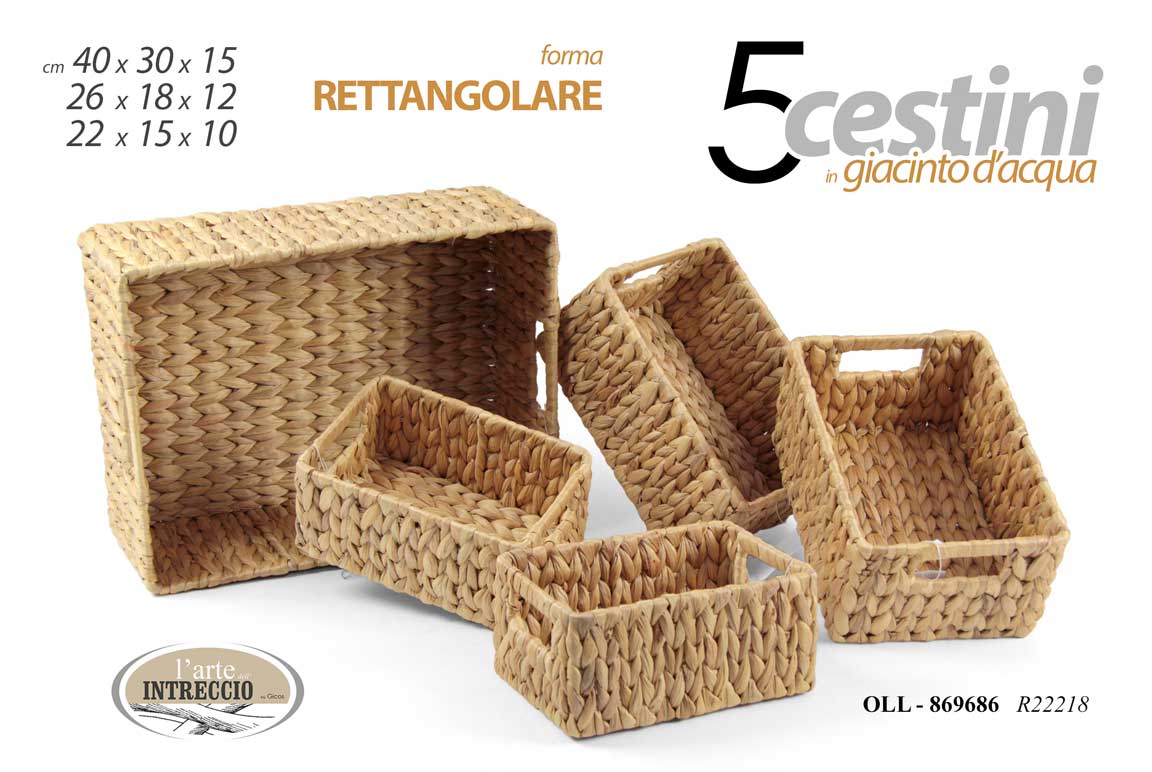 8025569869686 5 CESTINI CESTO PORTAFRUTTA PORTAOGGETTI GIACINTO D'ACQUA CESTA RETTANGOLARE - immagine 1