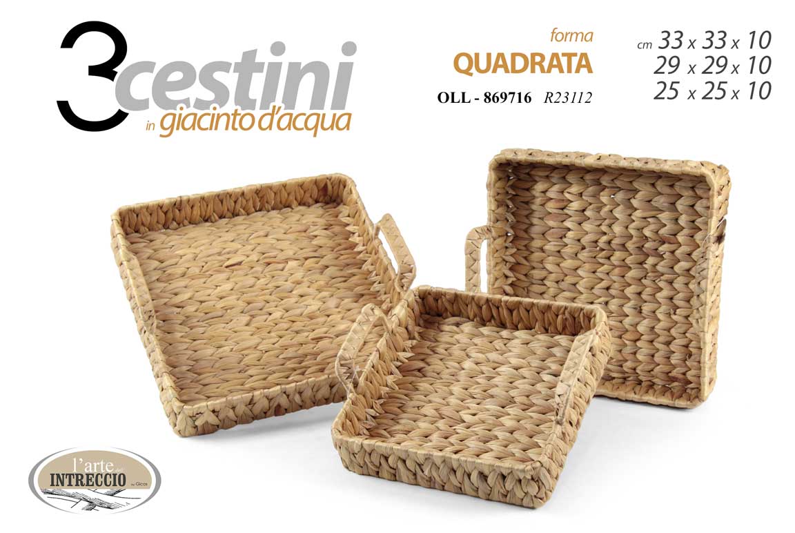 8025569869716 3 CESTINI CON MANICI QUADRATI CESTO PORTAFRUTTA PORTAOGGETTI GIACINTO D'ACQUA - immagine 1
