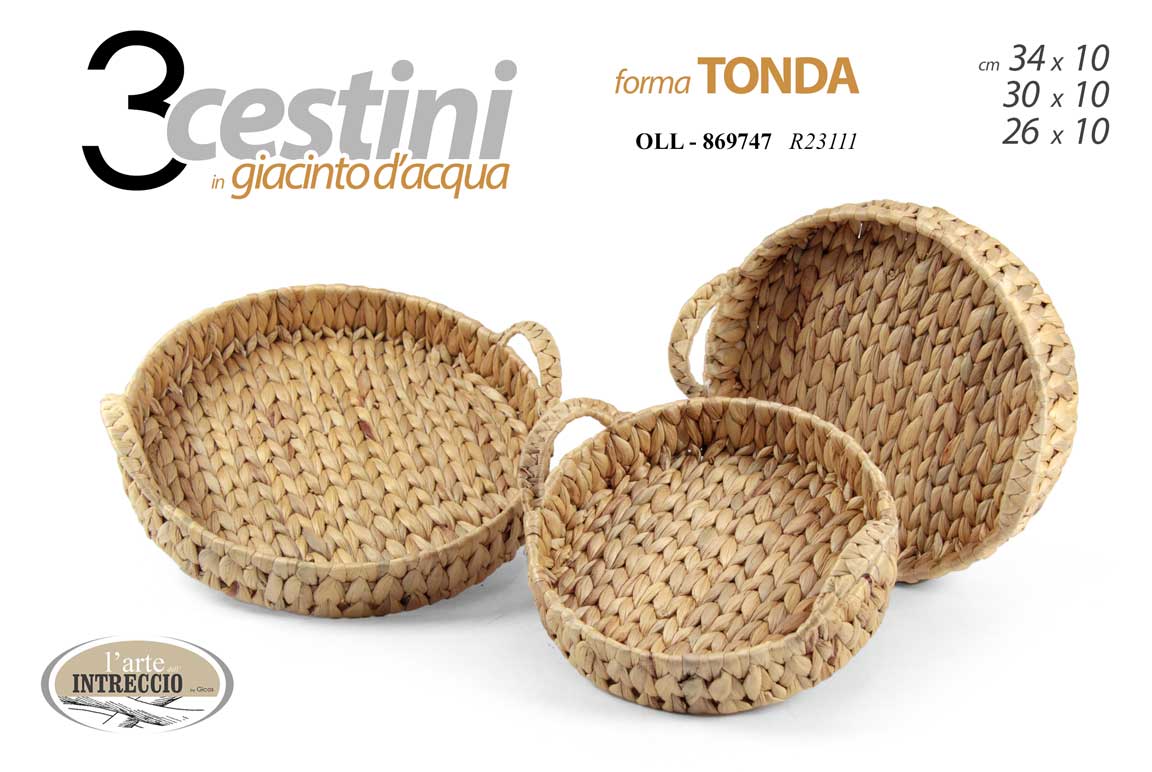 8025569869747 3 CESTINI TONDO CESTO CESTA PORTAFRUTTA PORTAOGGETTI GIACINTO D'ACQUA ROTONDO - immagine 1