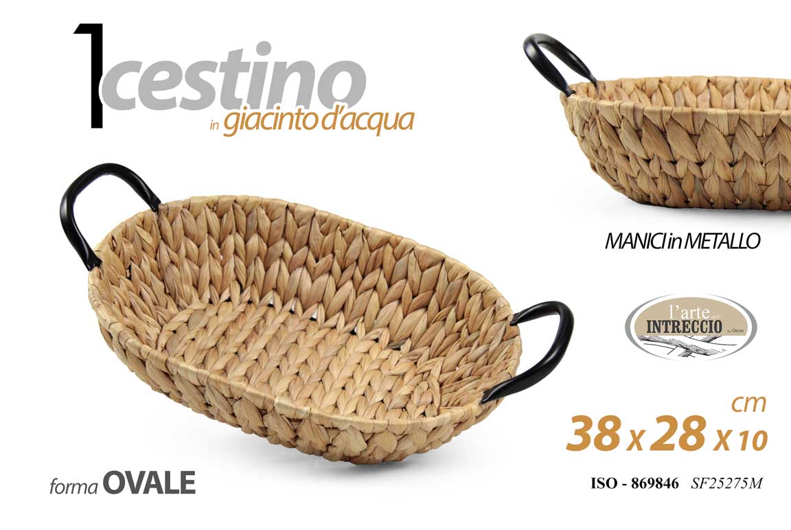 8025569869846 CESTINO CESTO CESTA OVALE MULTIUSO GIACINTO D'ACQUA METALLO TAVOLO 38*28*10 cm - immagine 1
