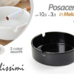 POSACENERE TONDO MELAMINA INFRANGIBILE DESIGN MODERNO NERO BIANCO ASS 9*4CM