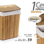 PORTABIANCHERIA CESTA COPERCHIO RETTANGOLARE BAMBOO TESSUTO BIANCO MARRONE 59 cm