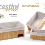 3 CESTINI BAMBOO CESTA MARRONE RETTANGOLARE TESSUTO BIANCO OGGETTI ACCESSORI