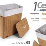 PORTABIANCHERIA CESTA RETTANGOLARE 2 VANI COPERCHIO TESSUTO BIANCO MARRONE 63 cm