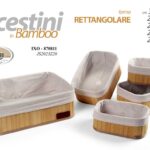 5 CESTINI BAMBOO CESTA MARRONE RETTANGOLARE TESSUTO BIANCO OGGETTI ACCESSORI