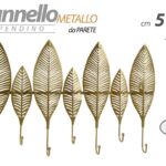 PANNELLO APPENDIABITI DA PARETE APPENDINO ABITI FOGLIA 7 GANCI METALLO ORO 51*31