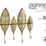 PANNELLO APPENDIABITI DA PARETE APPENDINO ABITI FOGLIA 5 GANCI METALLO ORO 36*31