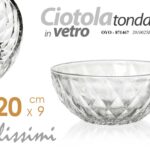 Ciotola insalatiera scodella tonda vetro tavola cucina moderno vintage 20*9 cm