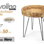 TAVOLINO TONDO METALLO NERO PIANO IN GIACINTO D'ACQUA TAVOLO ROTONDO 46*H50 CM