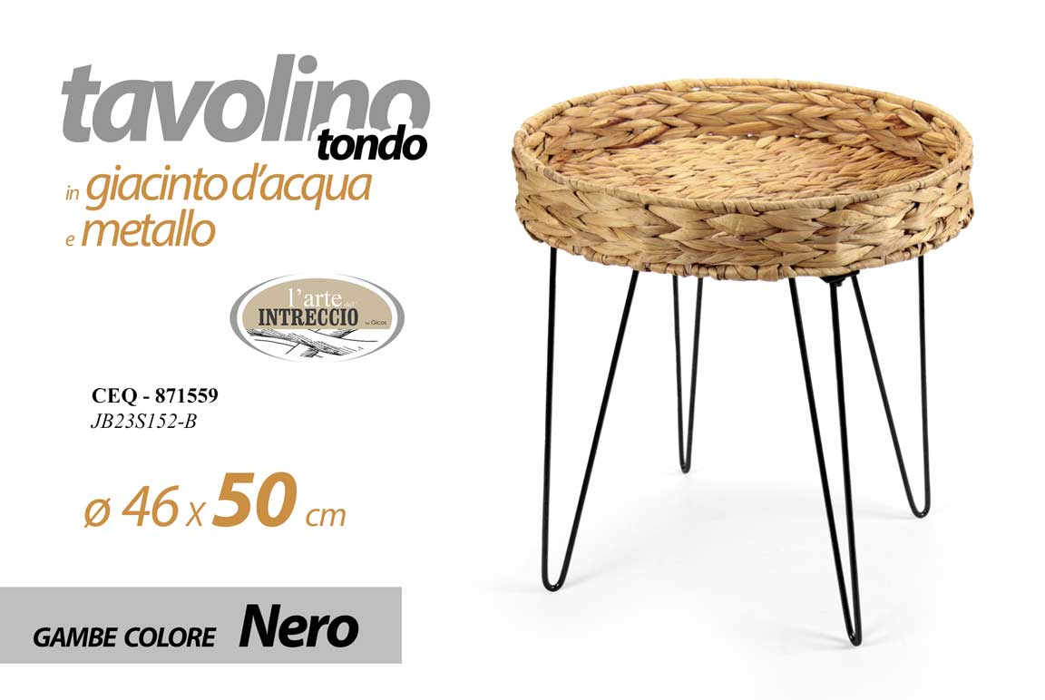 8025569871559 TAVOLINO TONDO METALLO NERO PIANO IN GIACINTO D'ACQUA TAVOLO ROTONDO 46*H50 CM - immagine 1