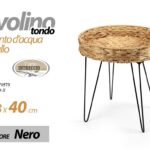 TAVOLINO TONDO METALLO NERO PIANO IN GIACINTO D'ACQUA TAVOLO ROTONDO 38*H40 CM