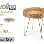 TAVOLINO TONDO METALLO ORO PIANO IN GIACINTO D'ACQUA TAVOLO ROTONDO 38*H40CM