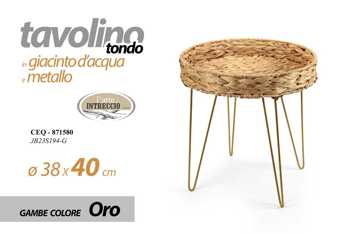 8025569871580 TAVOLINO TONDO METALLO ORO PIANO IN GIACINTO D'ACQUA TAVOLO ROTONDO 38*H40CM - immagine 1