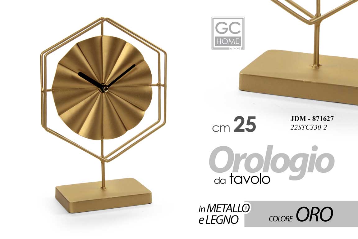 8025569871627 Orologio da Tavolo APPOGGIO Comodino Moderno Vintage Metallo ORO ESAGONALE 25 cm - immagine 1