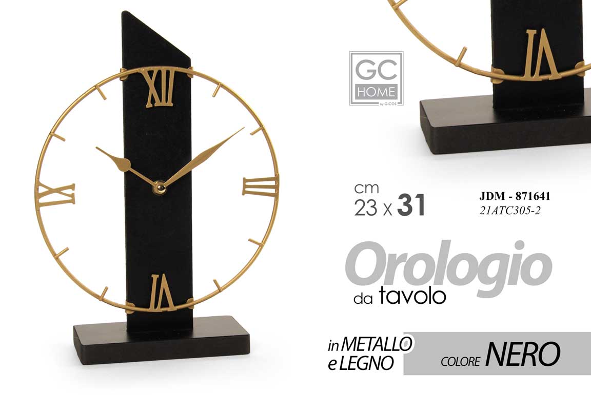 8025569871641 Orologio da Tavolo APPOGGIO Comodino Moderno Vintage Legno Metallo NERO 31*23 cm - immagine 1