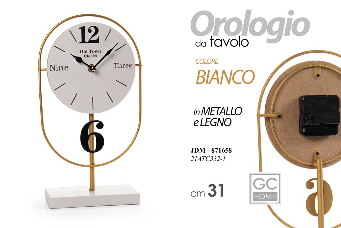 8025569871658 Orologio da Tavolo Moderno Vintage Legno Metallo Old Town Clocks BIANCO 31 cm - immagine 1