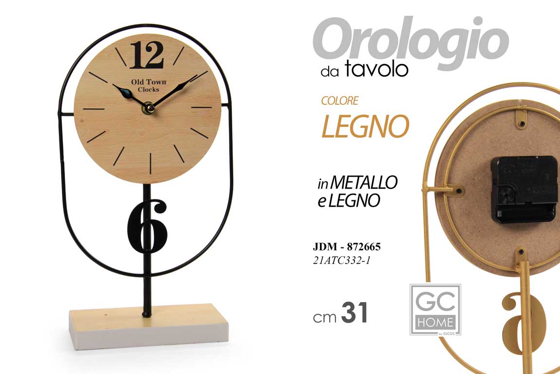 8025569871665 Orologio da Tavolo Appoggio Moderno Vintage Legno Metallo Old Town Clocks 31 cm - immagine 1