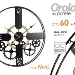 OROLOGIO DA PARETE METALLO TONDO NERO MURO MODERNO VINTAGE INGRANAGGI 60 cm