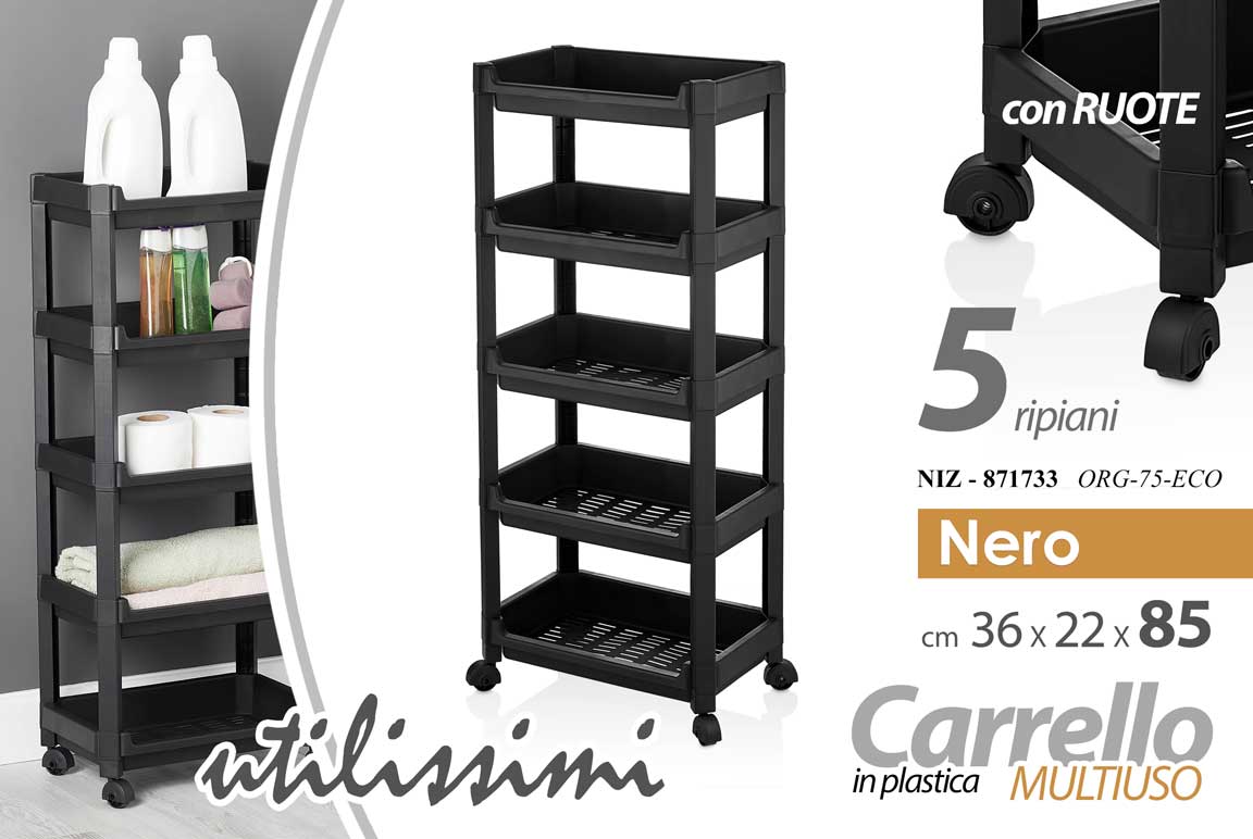 8025569871733 Carrello Carrellino Multiuso Mobile Portaoggetti CUCINA BAGNO 5 Ripiani 85*36*22 - immagine 1
