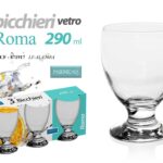 SET 3 CALICI BICCHIERE VETRO TRASPARENTE ACQUA VINO TAVOLA ROMA CASA BAR 290 ML