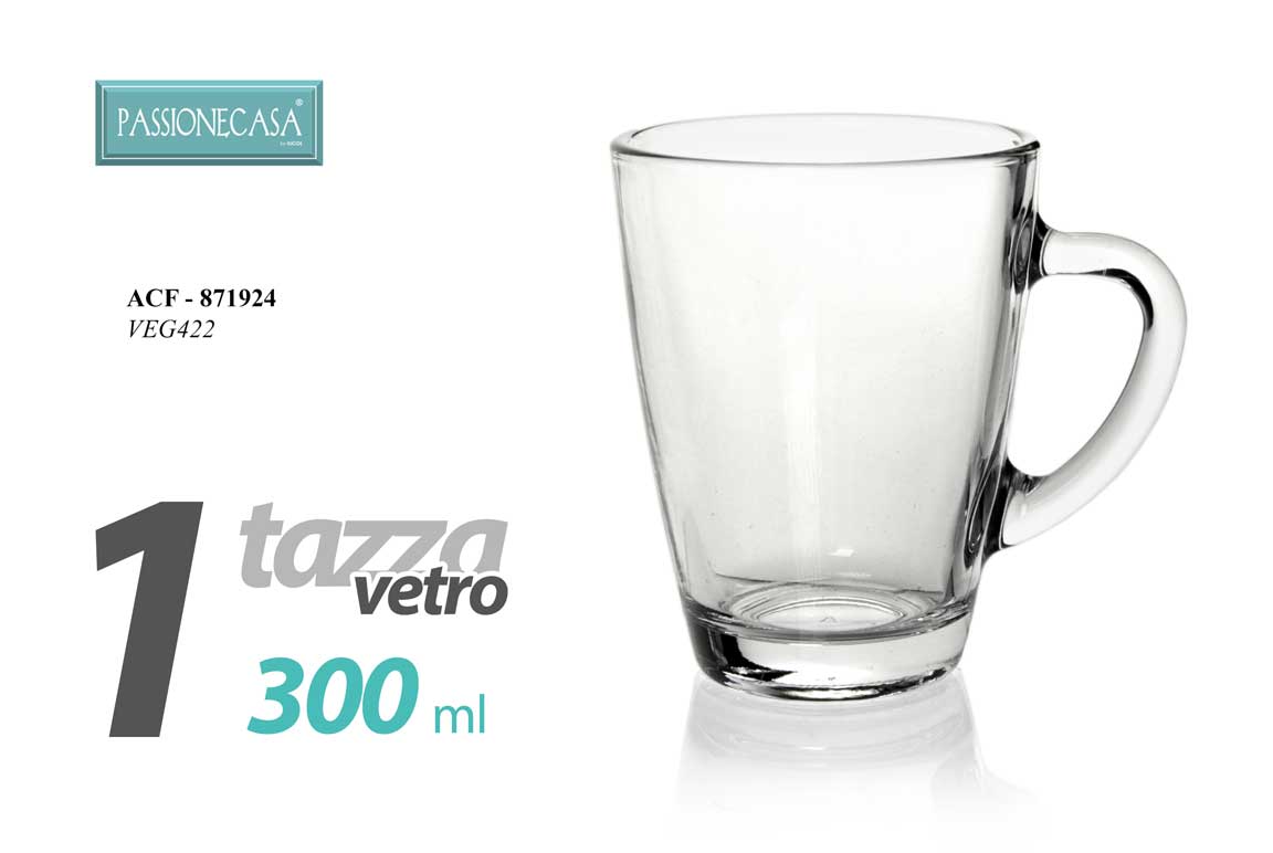8025569871924 TAZZA MUG BICCHIERE VETRO TRASPARENTE COLAZIONE CAFFE LATTE THE TISANA MOD 300ML - immagine 1