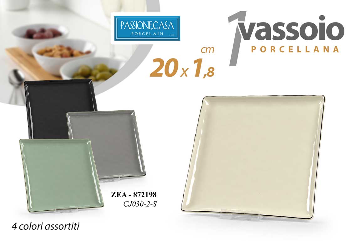 8025569872198 Vassoio piatto dolce portata quadrato porcellana moderno elegante ass 20*1,8 - immagine 1