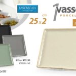 Vassoio piatto portata quadrato porcellana moderno elegante filo oro ass 25x2