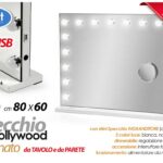 SPECCHIO DA TAVOLO PARETE INGRANDITORE 18 LUCI LED REGOLABILI TOUCH USB 80*60