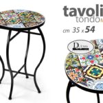 TAVOLO TAVOLINO TOP PIASTRELLE MEDITERRANEO COLOR TONDO METALLO NERO h54*35cm
