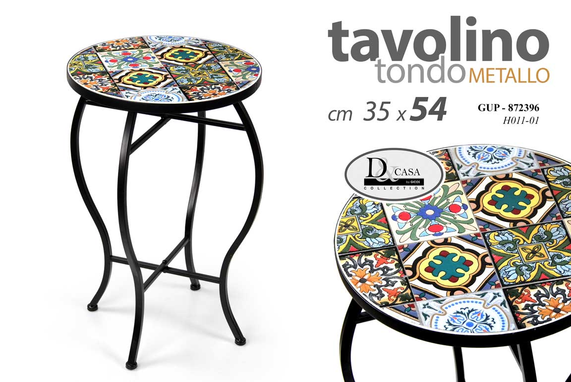 8025569872396 TAVOLO TAVOLINO TOP PIASTRELLE MEDITERRANEO COLOR TONDO METALLO NERO h54*35cm - immagine 1