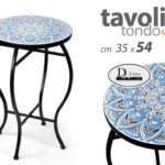 TAVOLO TAVOLINO TOP PIASTRELLE MEDITERRANEO COLOR BLU TONDO METALLO NERO h54*35