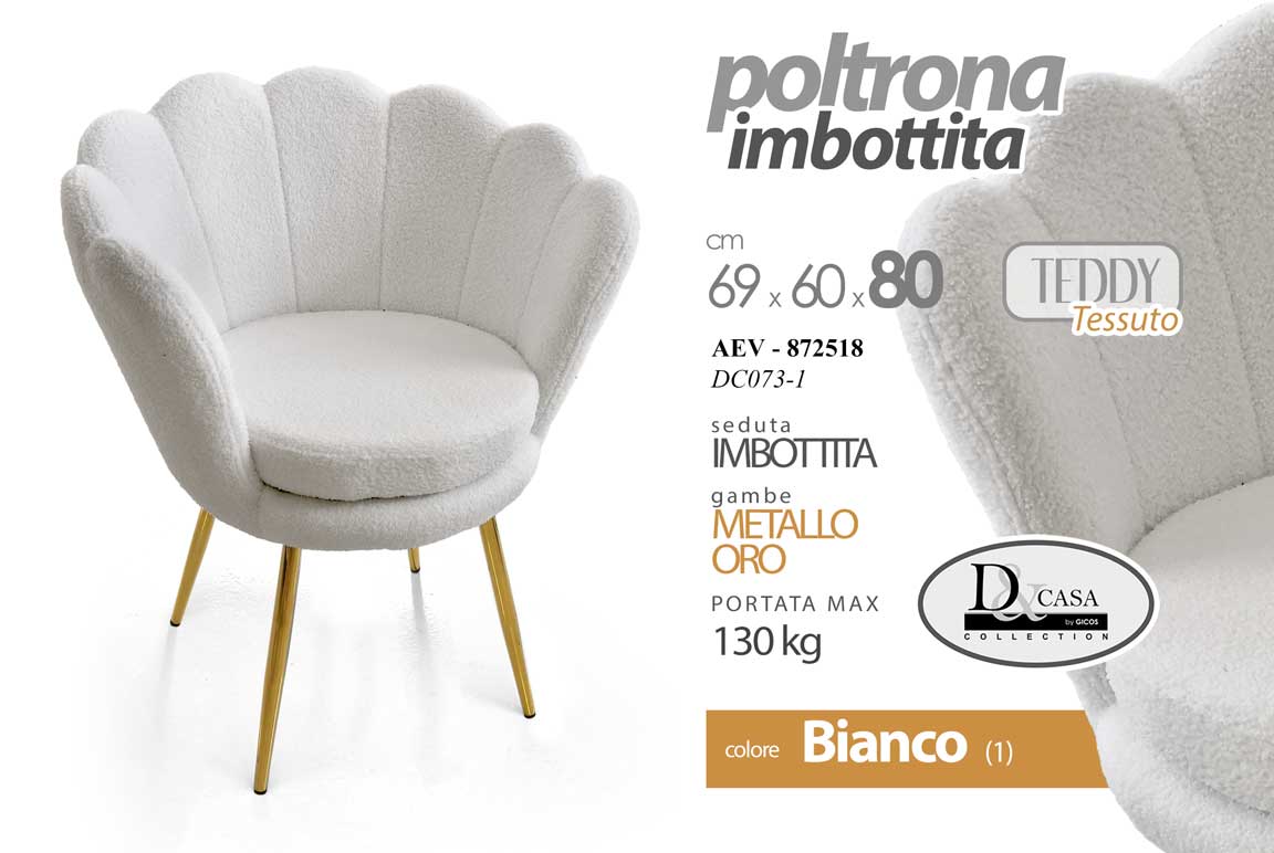 8025569872518 Poltrona Relax a Conchiglia TESSUTO PIEDI METALLO ORO CLASSICA MODERNA 80*69*60 - immagine 1