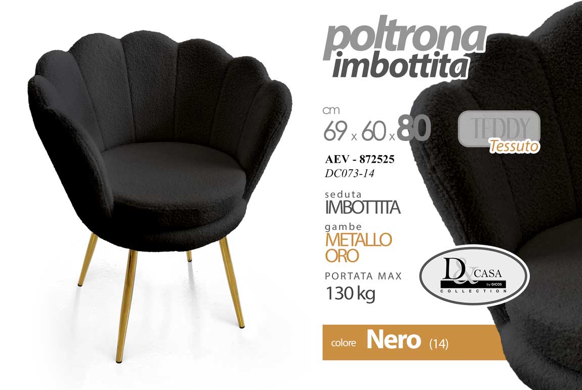 8025569872525 Poltrona Relax a Conchiglia TESSUTO PIEDI METALLO ORO CLASSICA MODERNA 80*69*60 - immagine 1