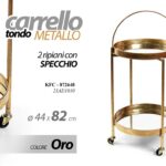 CARRELLO METALLO ORO TONDO 2 RIPIANI SPECCHIO RUOTE CUCINA ELEGANTE h82*44*44 cm