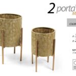 2 PORTA PIANTA VASO IN METALLO ALZATA MARTELLATO PIEDI CLASSICO MODERNO 58/48 CM