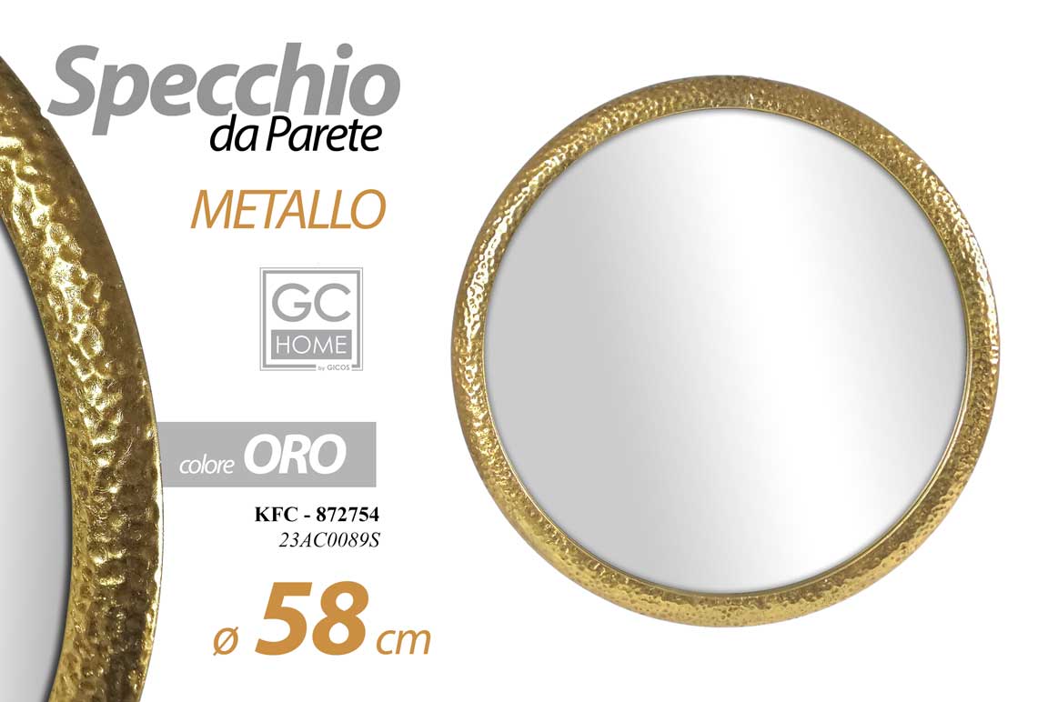 8025569872754 SPECCHIO DA PARETE TONDO ORO COLOR SPECCHIERA METALLO CLASSICO MODERNO 58 cm - immagine 1